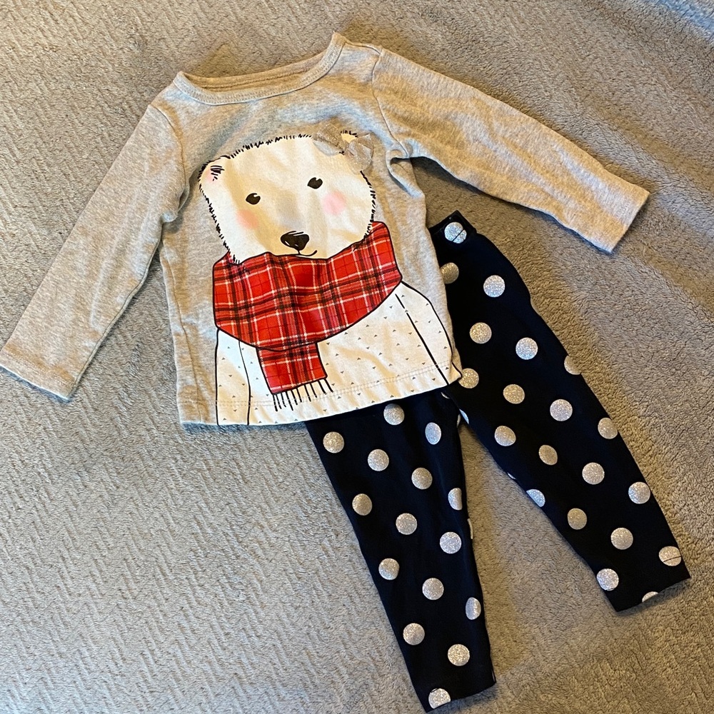 Carters Polar Bear Graphic Top and Polka Dot Leggings Set